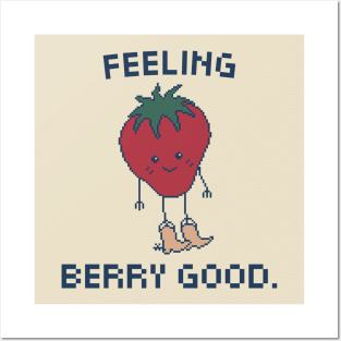 Feeling Berry Good! 8-Bit Pixel Art Strawberry Posters and Art